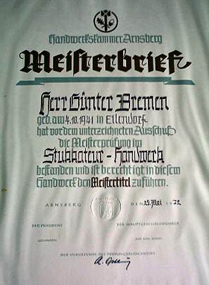 Meisterbrief Günter Bremen
